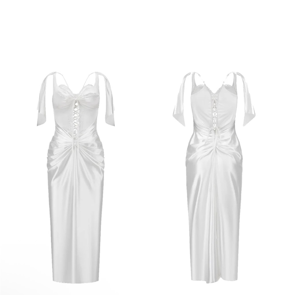 White Satin Lace-Up Corset dress - Picture 4 of 11